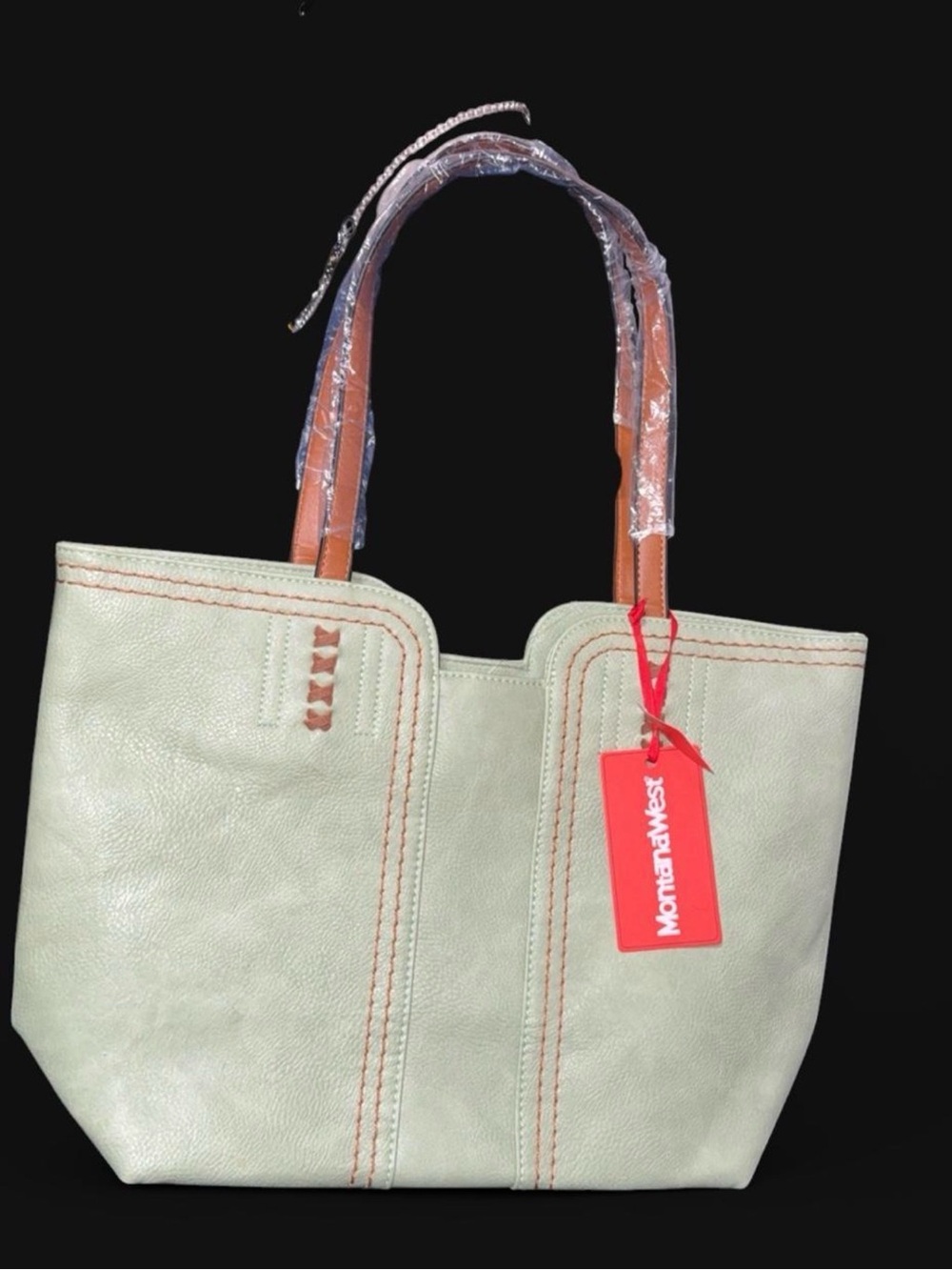 Montana West Mint Green Tote with Tan Shoulder Handles